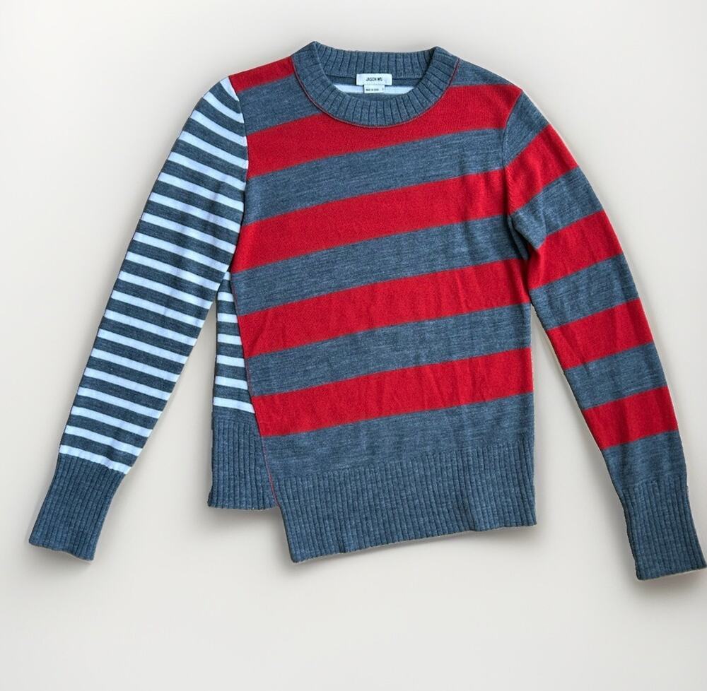 Jason Wu Mixed Patchwork Stripe Crewneck Sweater Women's Small Merino Wool
